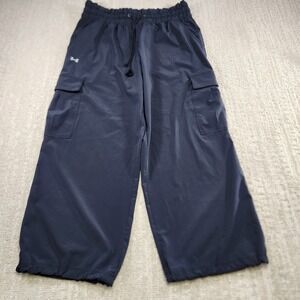 Under Armour Pants Women Large Crop Cargo Hi Rise Woven Black Baggy Stretch